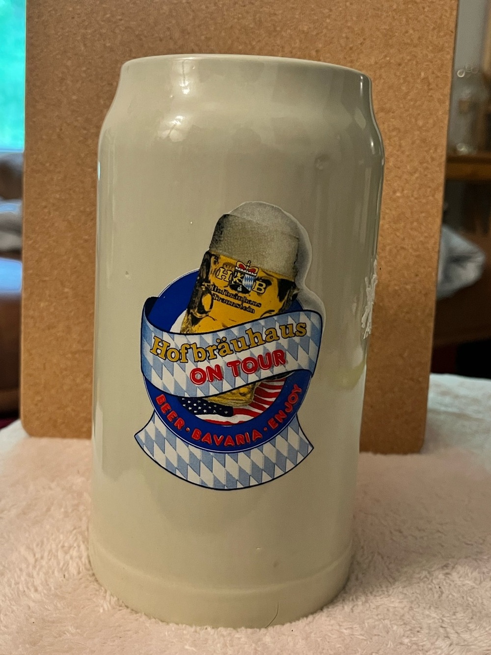 Hofbräuhaus On Tour Ceramic Beer Stein - Off White Stamped  8 “ Tall